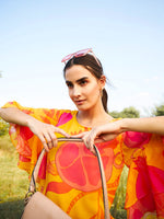 Double layered frill sleeve top in Yellow Print