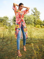 Front twist sheer Long top in Multi Color Print
