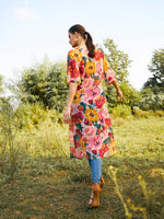 Front twist sheer Long top in Multi Color Print