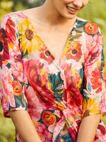 Front twist sheer Long top in Multi Color Print