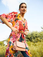 Front twist sheer Long top in Multi Color Print