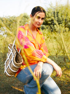 Double breasted Sheer blouse in Yellow Print