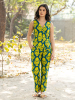Waist Coat and Pants with IKKAT butti in teal blue and yellow