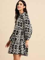 Mini Printed layered dress with balloon sleeve