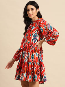 Mini Printed layered dress with balloon sleeve