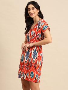 Overlap printed kimono sleeve short dress