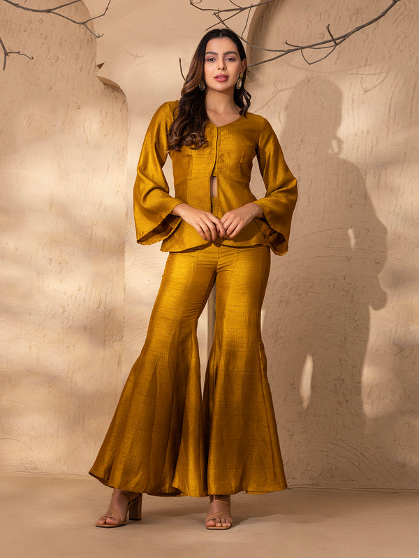 Peplum top with Kalidar Pants in Gold Silk