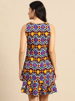 Shift Dress with flare at the hem in Multi Color Ikkat Print
