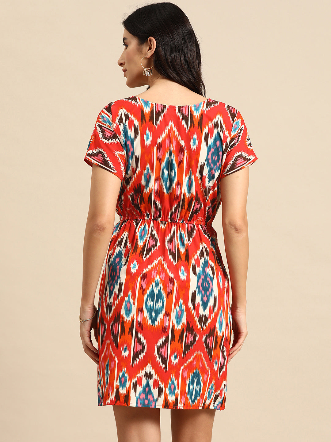 Overlap printed kimono sleeve short dress