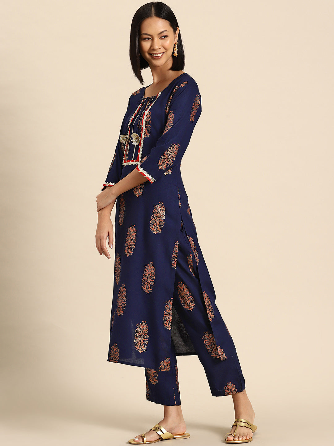 Kurta Pyajama with gota work in Navy Print
