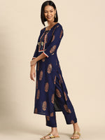 Kurta Pyajama with gota work in Navy Print