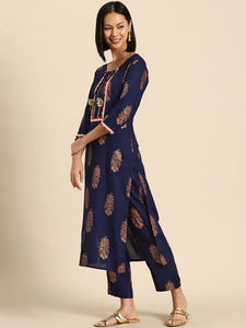 Kurta Pyajama with gota work in Navy Print