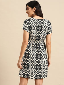 Overlap printed kimono sleeve short dress