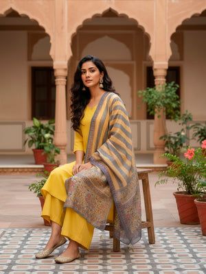 Straight kurta with Palazzo and Dupatta in Yellow