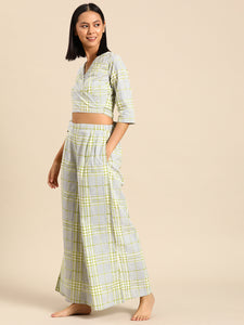 Overlap crop top with flare pyjama set