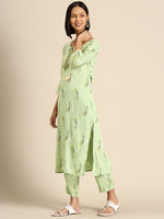 Kurta Pyajama with gota work in Light Green Print