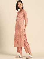 Kurta Pyajama with gota work in Peach Print