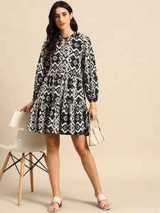 Mini Printed layered dress with balloon sleeve