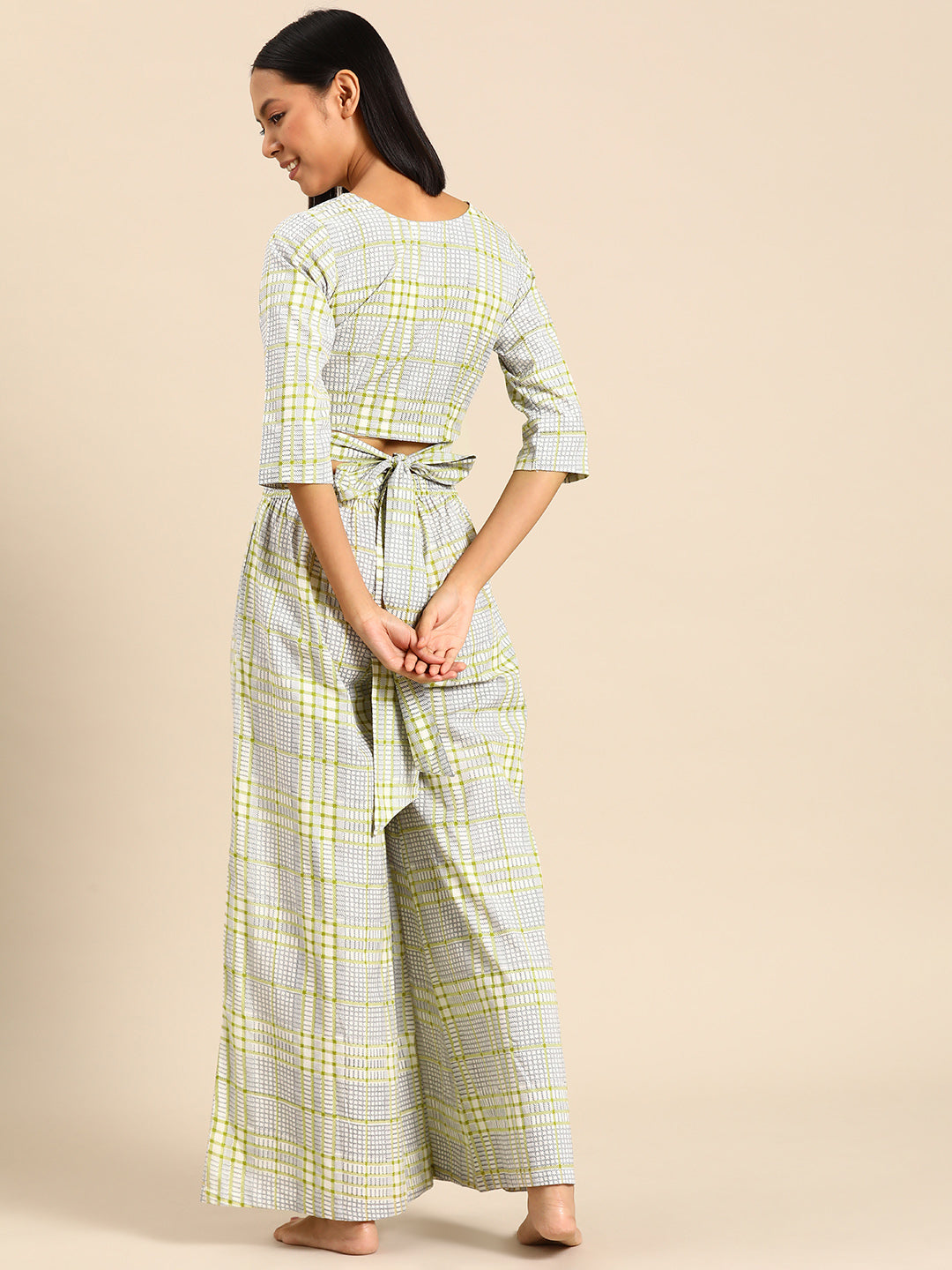 Overlap crop top with flare pyjama set