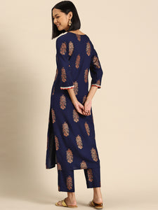 Kurta Pyajama with gota work in Navy Print