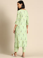 Kurta Pyajama with gota work in Light Green Print