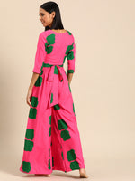 Overlap crop top with flare pyjama set Pink Color Print