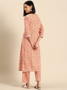 Kurta Pyajama with gota work in Peach Print