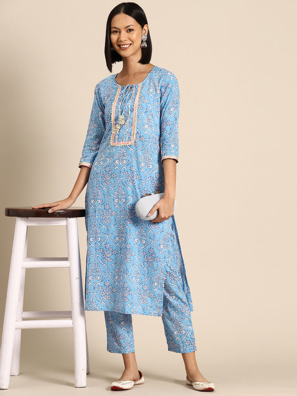 Kurta Pyajama with gota work in Light Blue Print