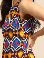 Shift Dress with flare at the hem in Multi Color Ikkat Print