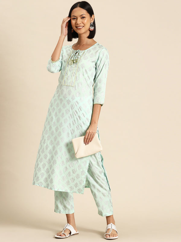Kurta Pyajama with gota work in Powder Blue Print