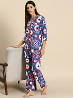 Shirt Pyjama nightwear set in Blue Evil Eye Print