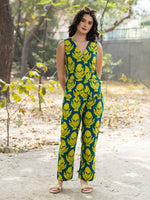 Waist Coat and Pants with IKKAT butti in teal blue and yellow