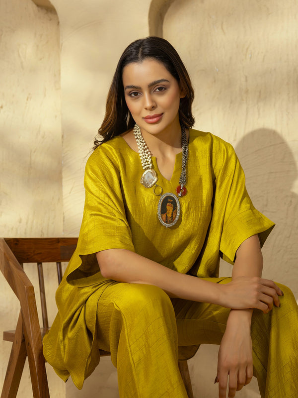 Anti Fit Kaftan Top with Pants in Olive Silk