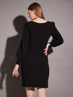 Short Bodycon Dress with balloon sleeve in Black Color