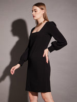 Short Bodycon Dress with balloon sleeve in Black Color