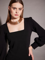 Short Bodycon Dress with balloon sleeve in Black Color