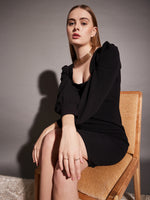 Short Bodycon Dress with balloon sleeve in Black Color