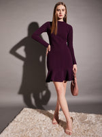 High neck mini dress with frill at bottom