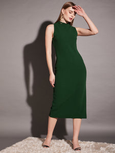 Sleeveless high neck bodycon midi dress