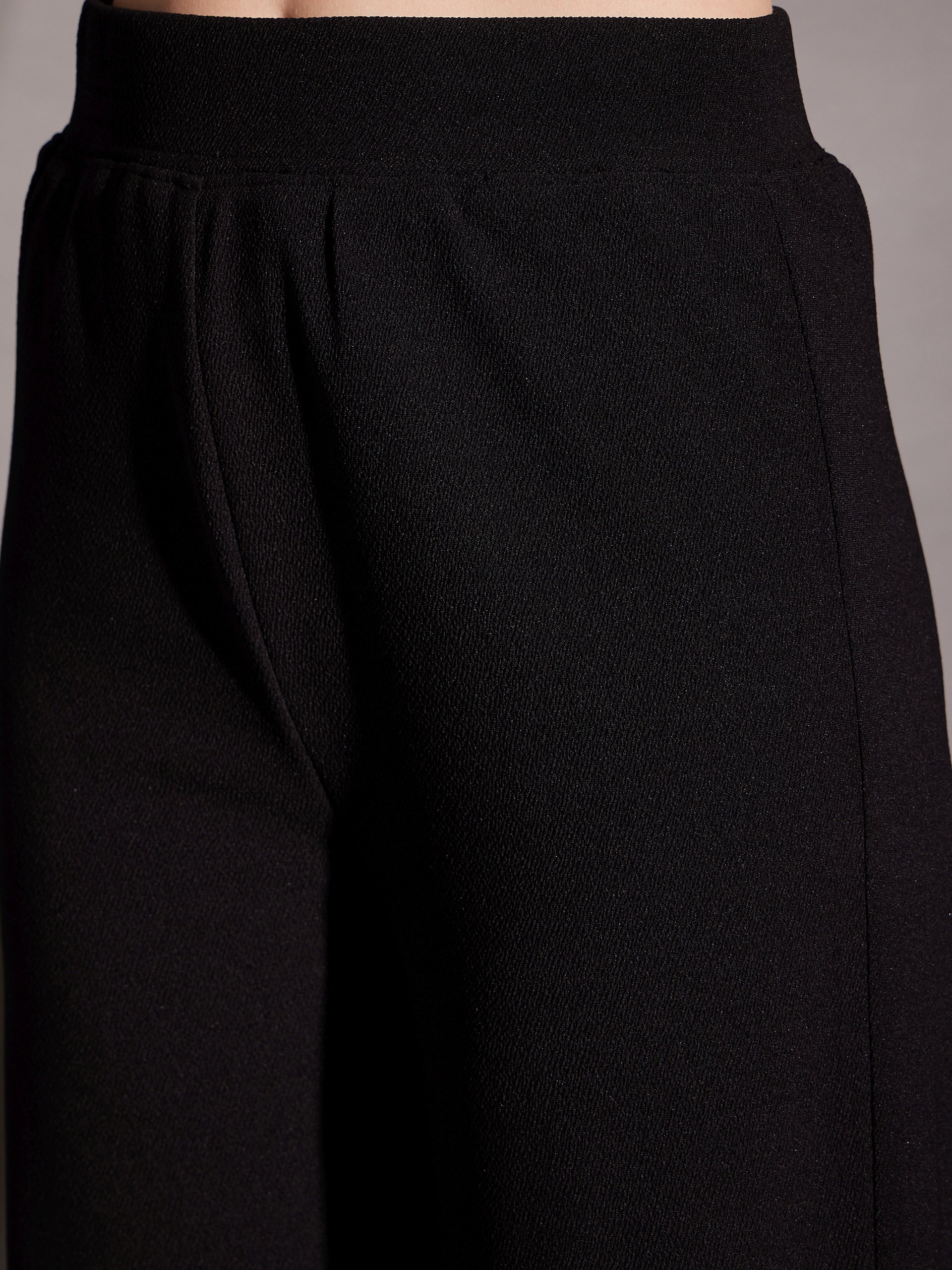 Boat Neck Coord Set with belt in Black Color