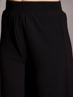 Boat Neck Coord Set with belt in Black Color
