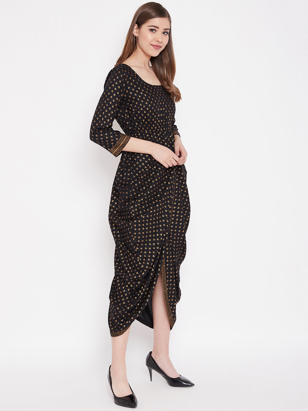 Overlap side cowl dress