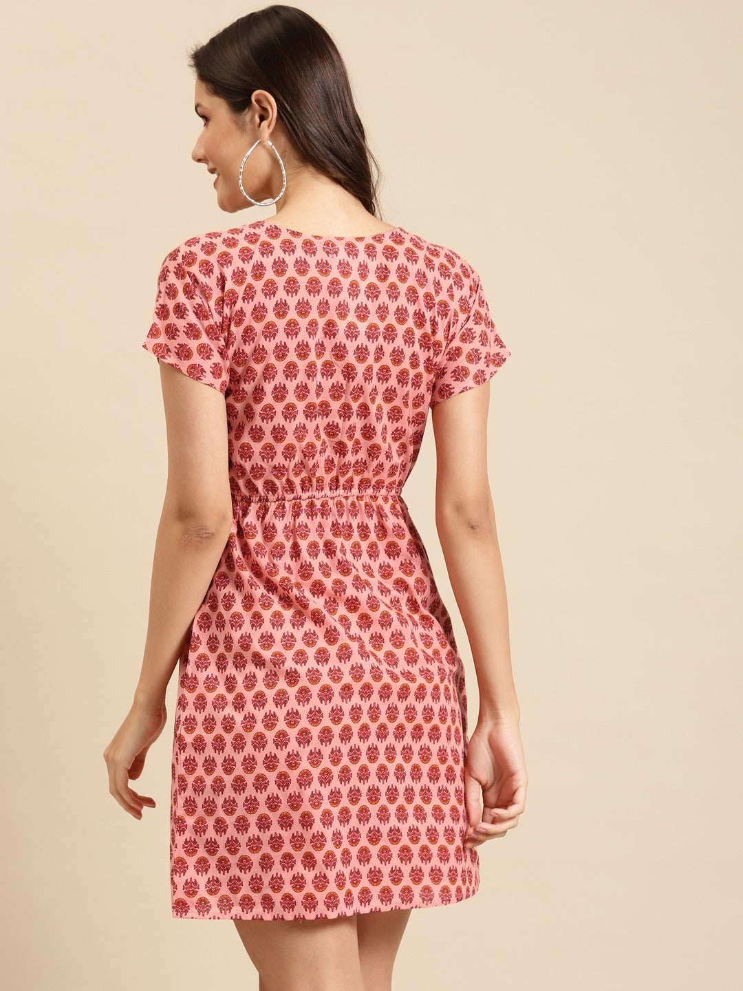 Overlap printed kimono sleeve short dress