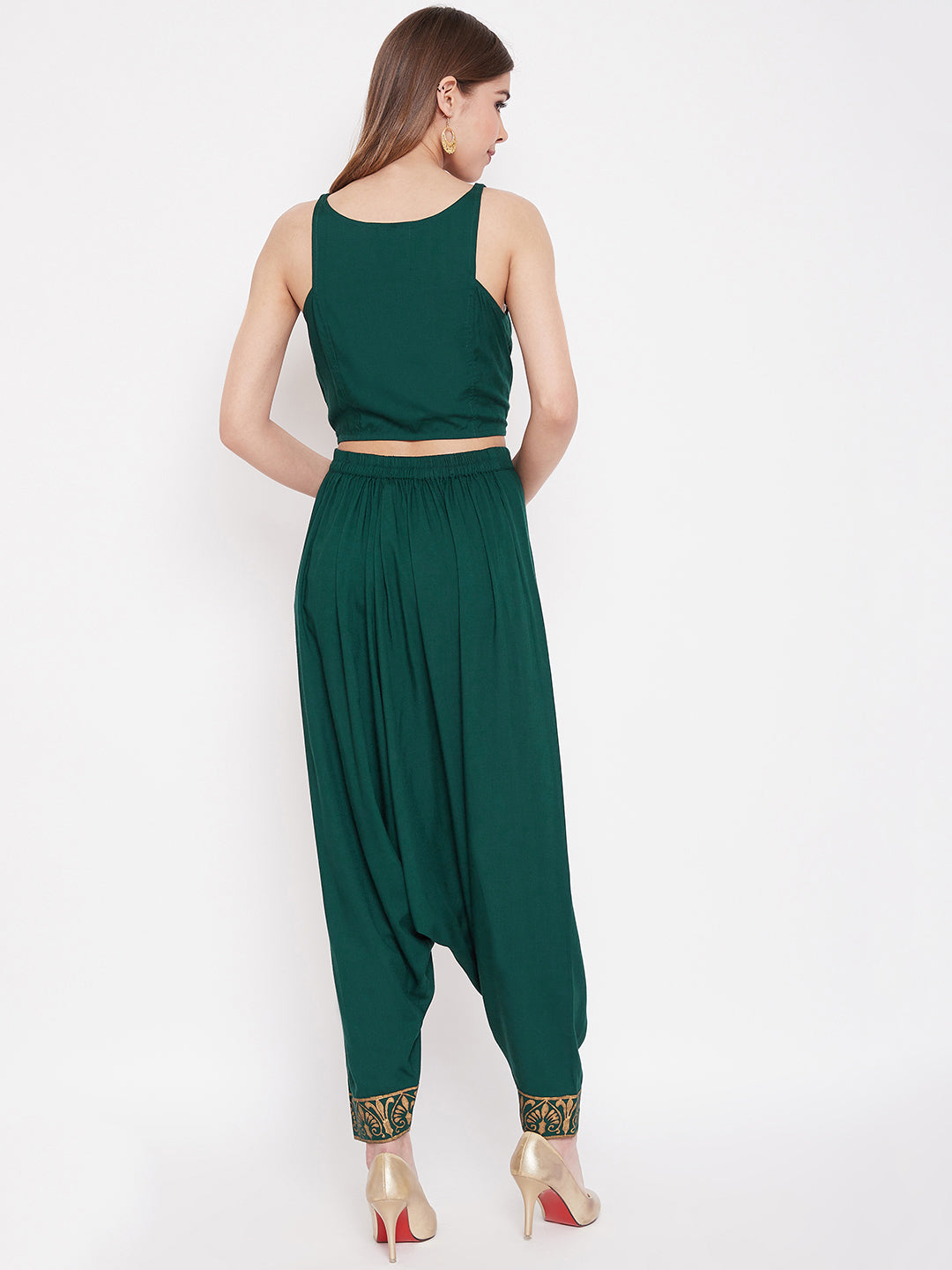 In cut crop top with low crotch dhoti