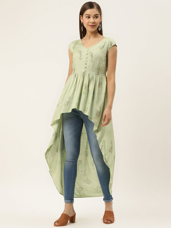 High low block printed top in pista
