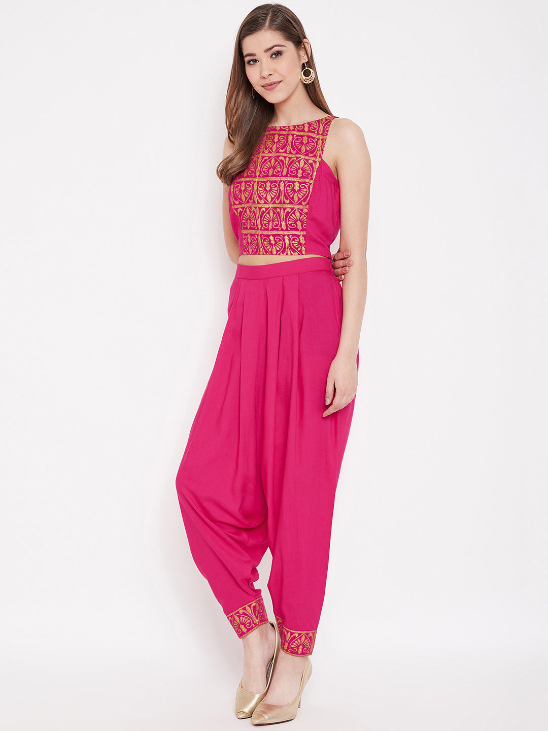 In cut crop top with low crotch dhoti
