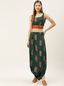 Crop top with cowl dhoti skirt