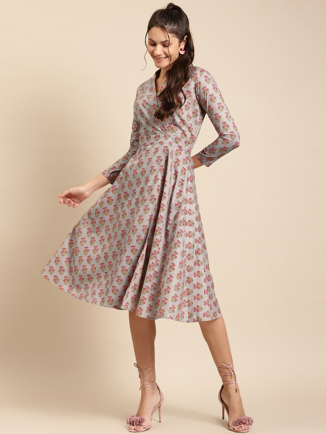 Notch collar with biased flare midi dress