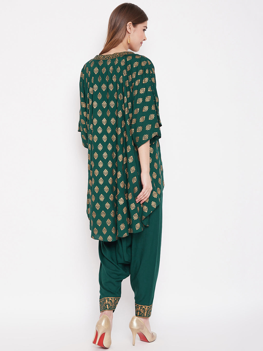High low gold print Shrug