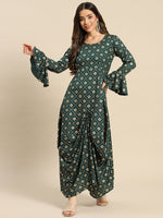 Load image into Gallery viewer, Bell Sleeve Long dress with front drape
